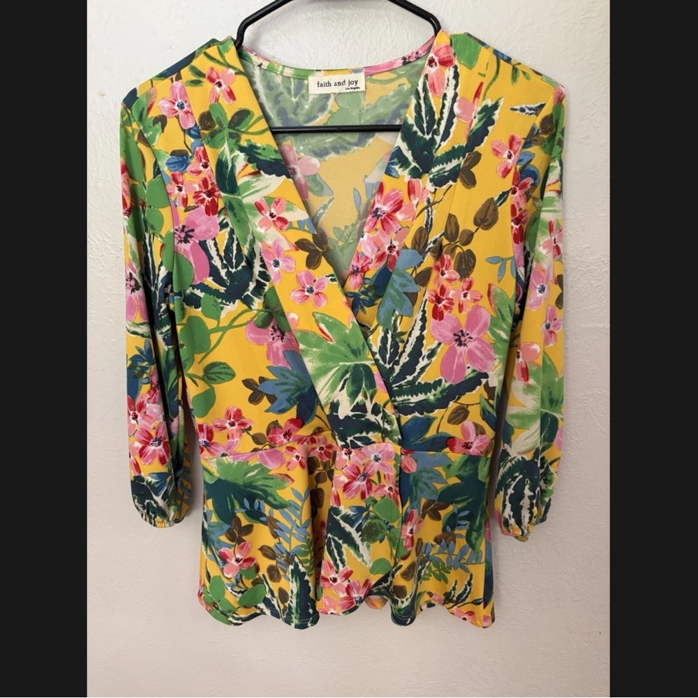 Faith and Joy Floral Blouse - Yellow, Green, Pink